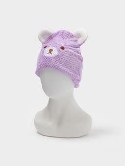 Чалма для сушки волос Доляна «Медвежонок», микрофибра, фиолетовая