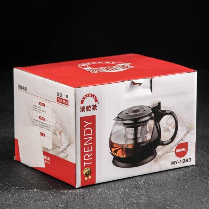 Заварочный чайник «Бетти», 800 мл, с бамбуковой крышкой, с металлическим ситом, стекло, чёрный