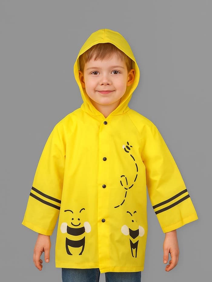 Дождевик детский «Пчёлки» на кнопках с капюшоном, размер M, рост 100-110 см, жёлтый