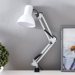 Лампа настольная Е27, h=55 см, шарнирная, на зажиме (220 В) белая RISALUX