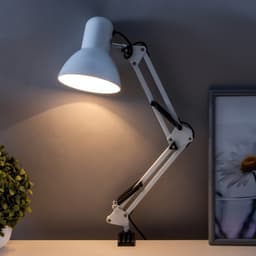 Лампа настольная Е27, h=55 см, шарнирная, на зажиме (220 В) белая RISALUX