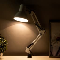 Лампа настольная Е27, h=55 см, шарнирная, на зажиме (220 В) белая RISALUX