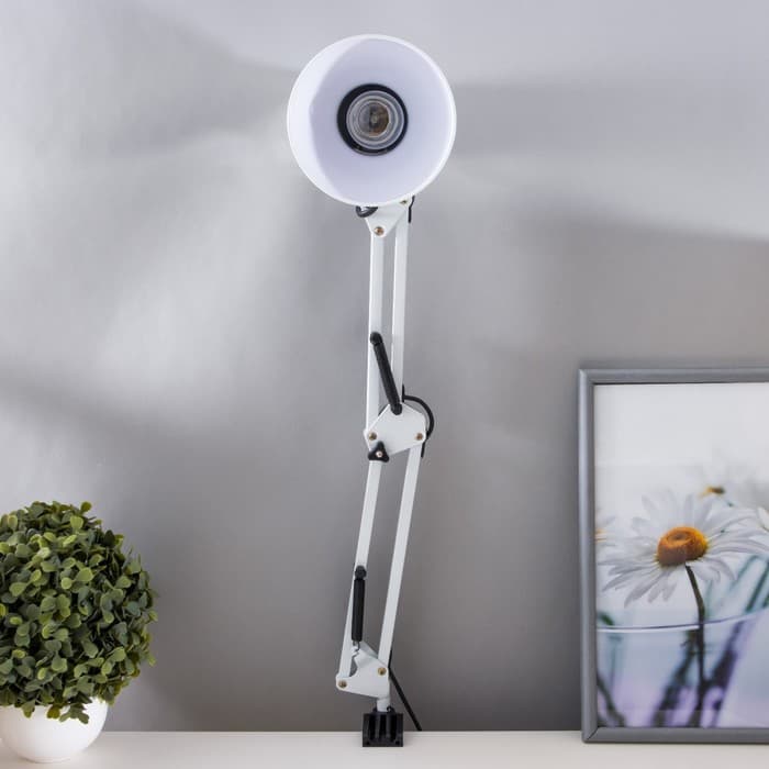 Лампа настольная Е27, h=55 см, шарнирная, на зажиме (220 В) белая RISALUX