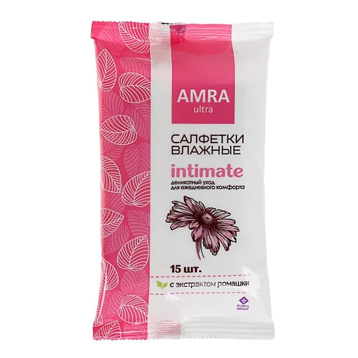 Влажные салфетки Amra, для интимной гигиены, женские, 15 шт.