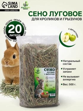 Сено луговое с фруктами «Пижон» для грызунов, 20 л, 500 г