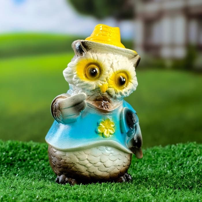 Садовая фигура из гипса «Филин в шляпке», 9×9×15 см