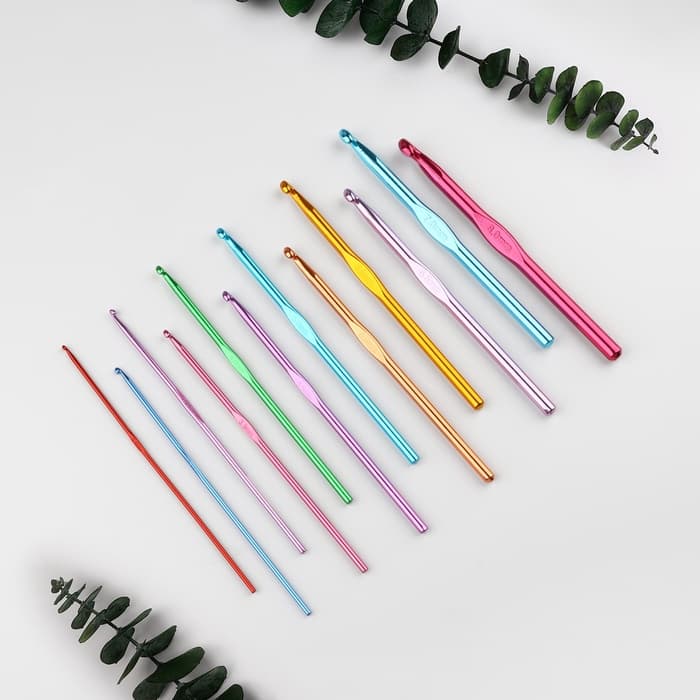 Набор крючков для вязания, d=2-8 мм, 14.5 см, 12 шт., разноцветный