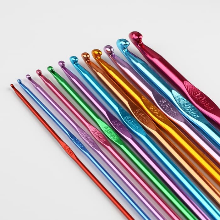 Набор крючков для вязания, d=2-8 мм, 14.5 см, 12 шт., разноцветный