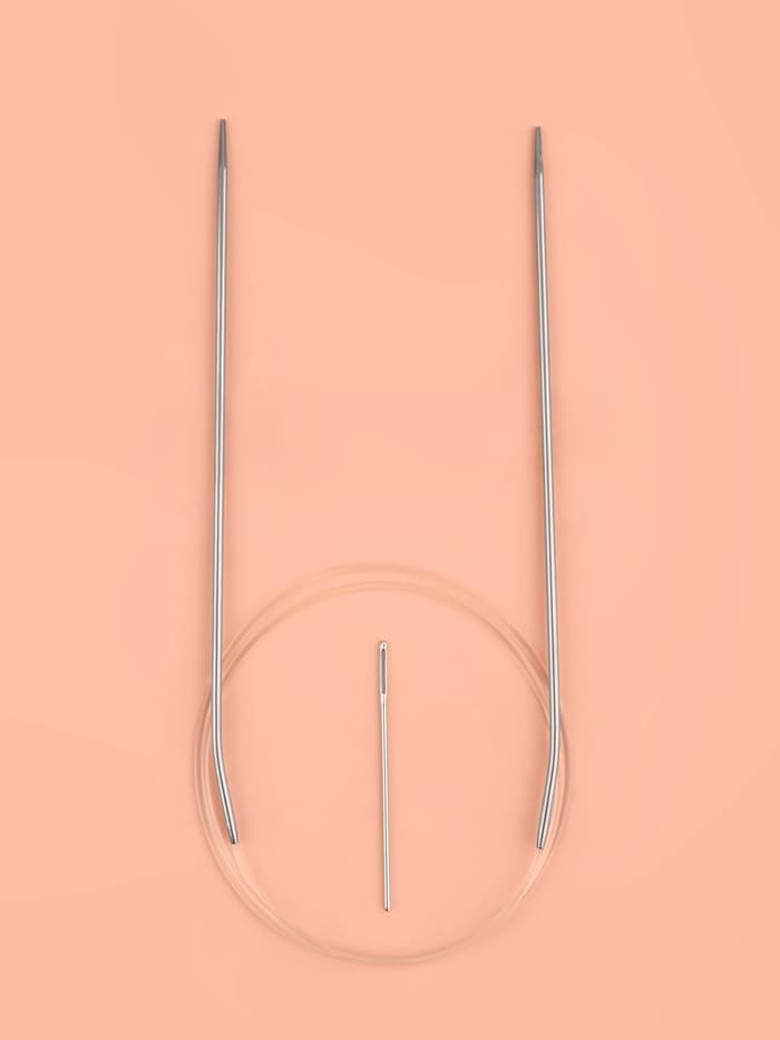 Спицы круговые, для вязания, с пластиковой леской, d=2 мм, 14/80 см, с иглой