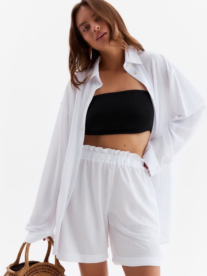 Костюм женский (рубашка, шорты) MINAKU, белый, размер 48