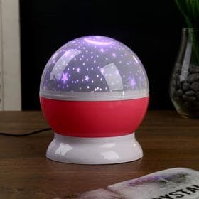 Ночник-проектор «Звёздное небо», вращение, (4ААА или USB) розовый 12×10 см RISALUX