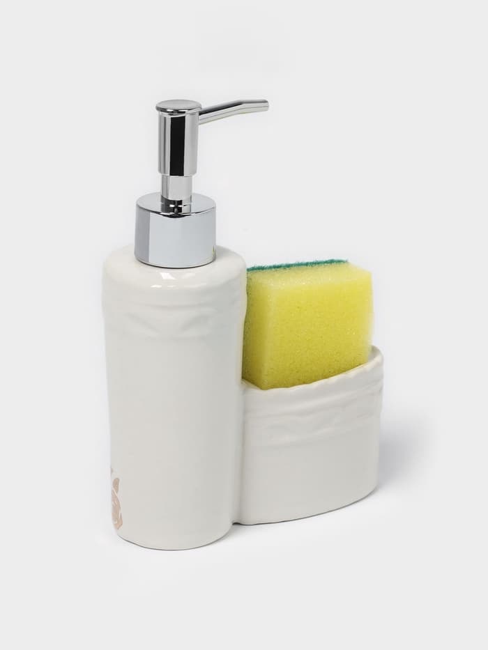 Дозатор для моющего средства с подставкой для губки Доляна «Роза золотая», 200 мл