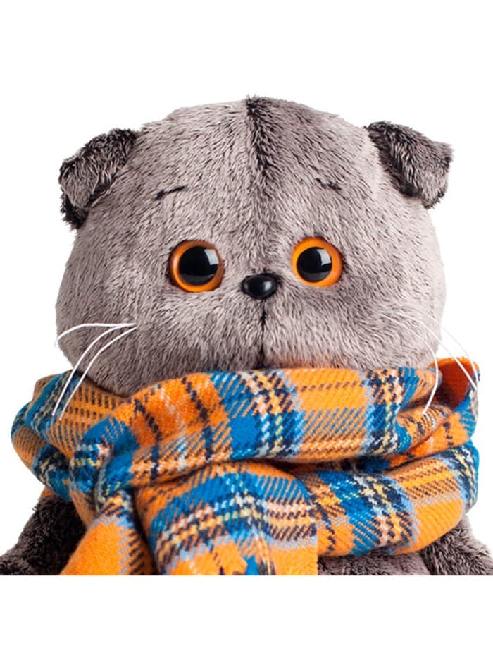 Мягкая игрушка «Кот Басик», в шарфе в клеточку, 22 см