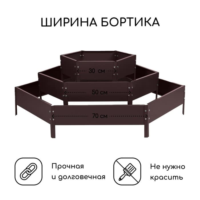 Клумба оцинкованная, 3 яруса, d=60–100–140 см, высота бортика 45 см, коричневая, Greengo