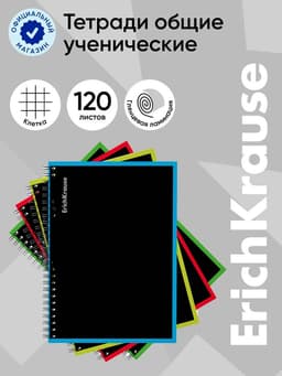 Тетрадь на спирали ErichKrause. Accent А5, 120 листов, в клетку, глянцевая ламинация, льняное тиснение, блок офсет, белизна 100%, МИКС