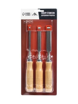 Набор стамесок ЛОМ, деревянная рукоятка, 6-12-18 мм