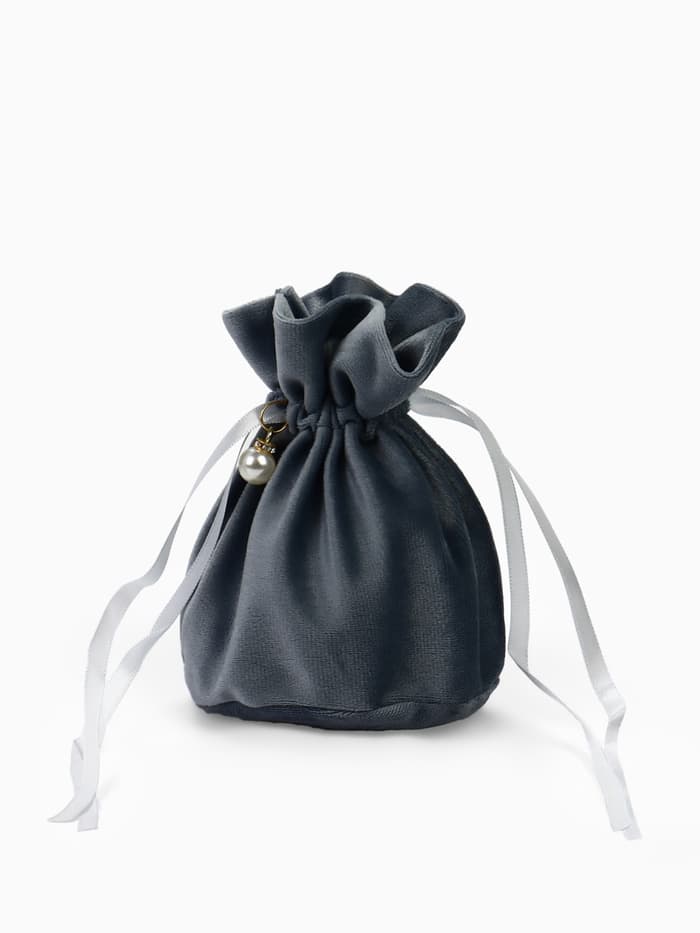 Мешочек бархатный с бусиной, 13×9 см, фасовка 25 шт., серый