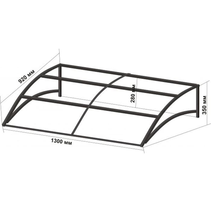 Козырёк над входной дверью, 130×92×35 см, с поликарбонатом, навесной, основание, 20×20×0.7 мм