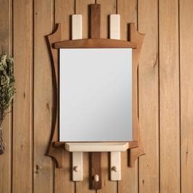 Зеркало для бани и сауны «Резное», настенное, с полкой, 3 крючка, «Добропаровъ»