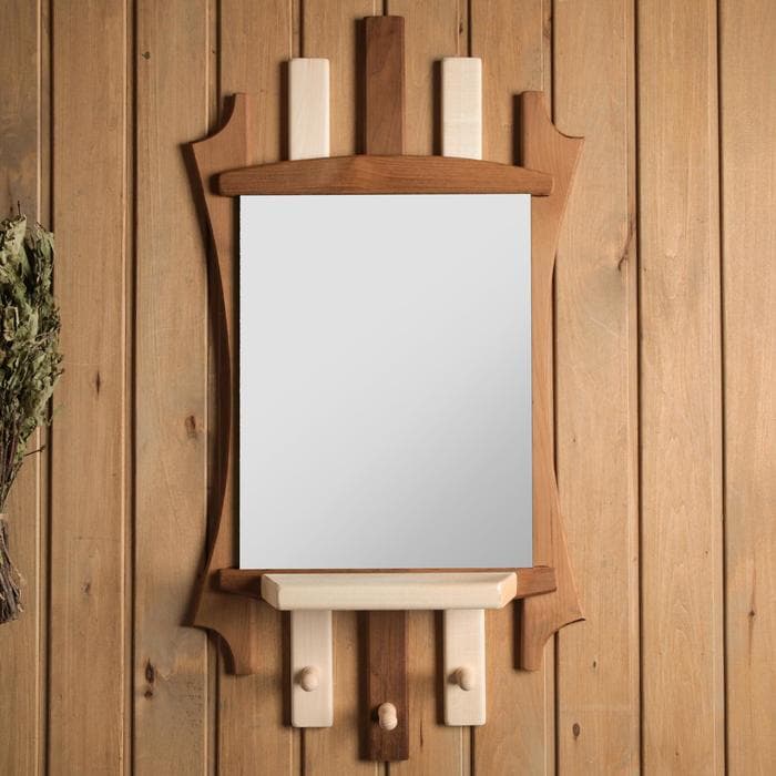 Зеркало для бани и сауны «Резное», настенное, с полкой, 3 крючка, «Добропаровъ»