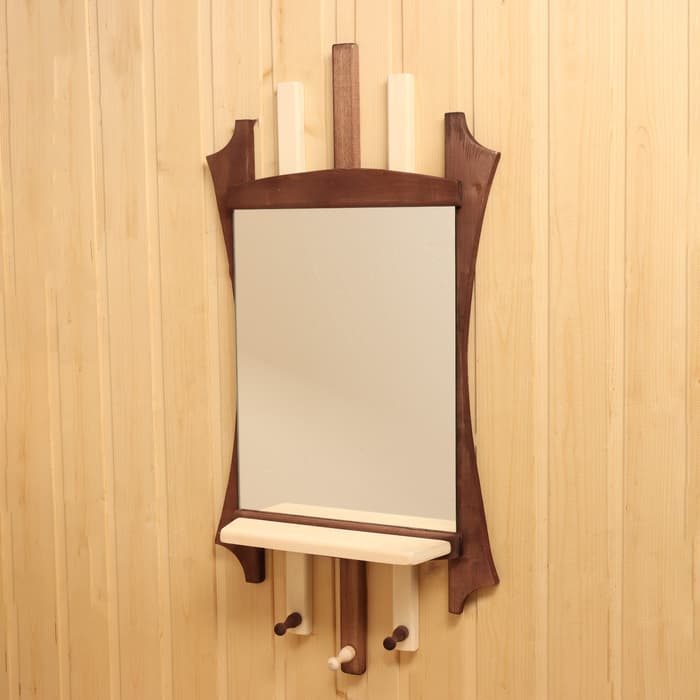 Зеркало для бани и сауны «Резное», настенное, с полкой, 3 крючка, «Добропаровъ»