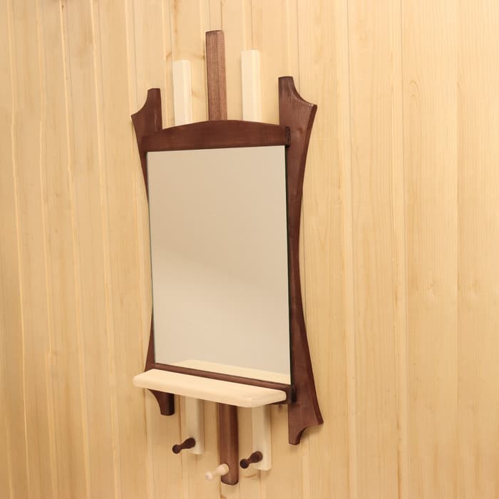 Зеркало для бани и сауны «Резное», настенное, с полкой, 3 крючка, «Добропаровъ»