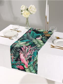 Дорожка на стол «Этель» Tropical parrots 40×146 см, 100% хлопок, саржа 190 г/м², зелёная/чёрная