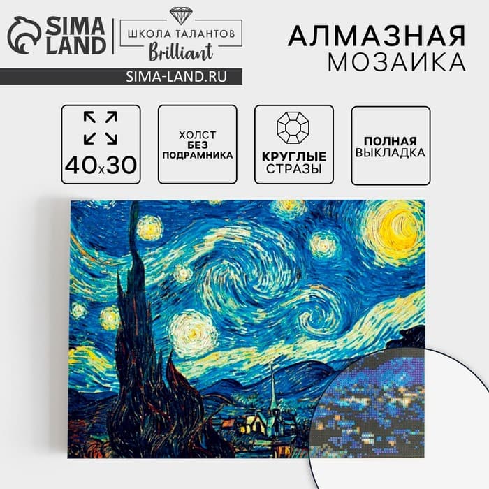 Алмазная мозаика с полным заполнением на холсте «Звёздная ночь», 30×40 см