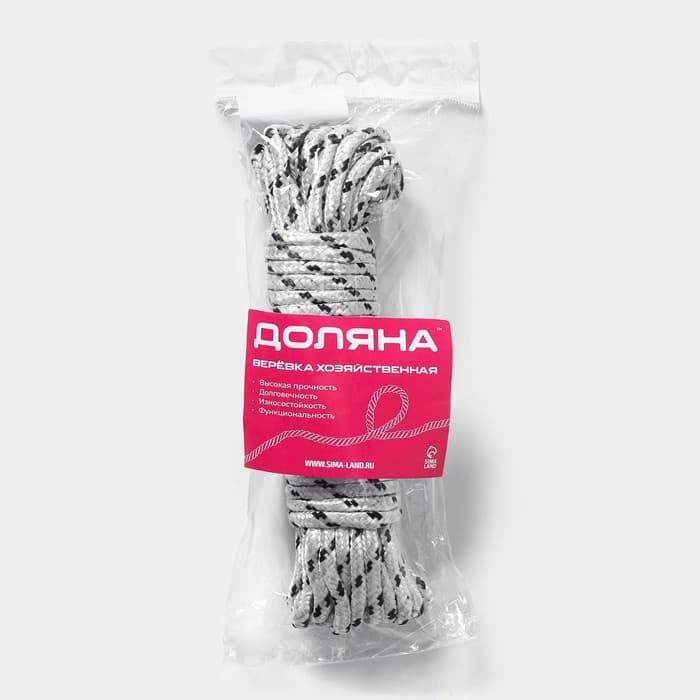 Верёвка бельевая Доляна, d=6 мм, длина 10 м, МИКС