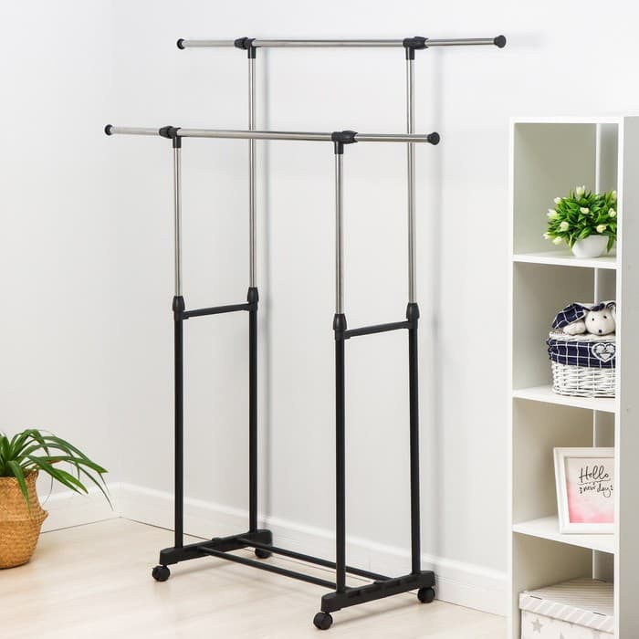 Вешалка - стойка напольная для одежды Доляна, телескопическая, 2 перекладины, 80(145) × 43×90(160) см