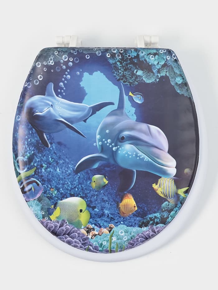 Сиденье для унитаза с крышкой Доляна «Морские жители», 40×37 см, мягкое