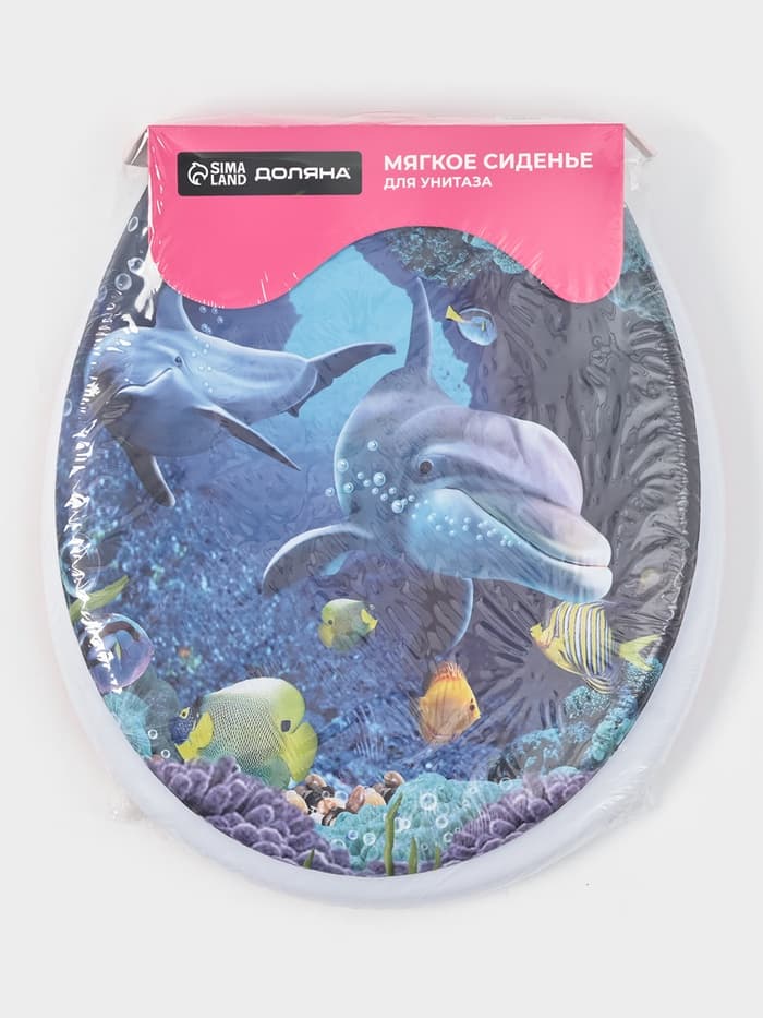 Сиденье для унитаза с крышкой Доляна «Морские жители», 40×37 см, мягкое
