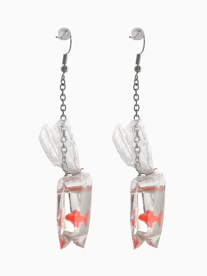 Серьги акриловые «Рыбка в пакете», оранжевые