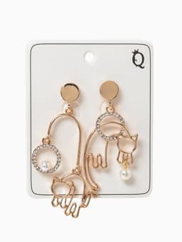 Серьги ассорти «Сиеста» игривые кошки, цвет белый в золоте