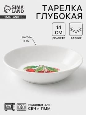 Тарелка Дулевский фарфор «Вишня», d=14 см, фарфор, белая