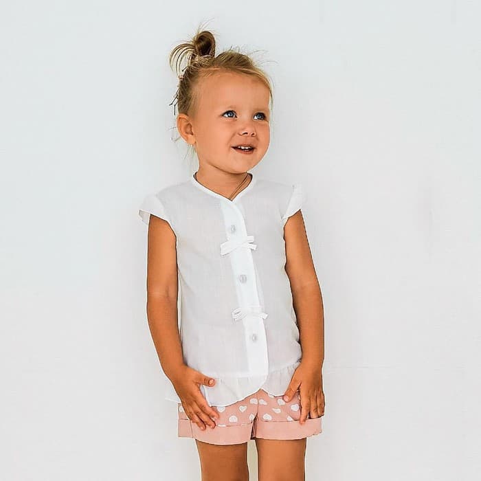 Рубашка для девочки с коротким рукавом MINAKU: Cotton collection, белая, рост 92 см