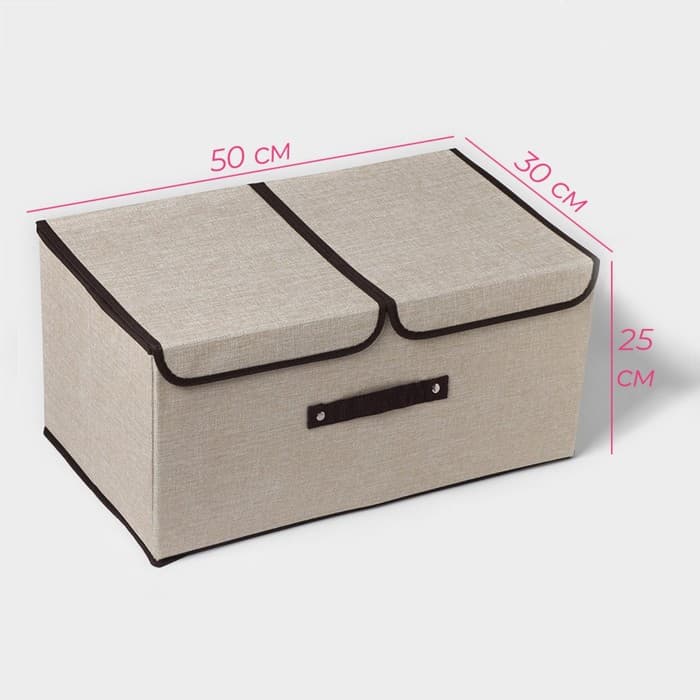 Короб стеллажный для хранения с двойной крышкой Доляна «Тэри», 50×30×25 см, бежевый