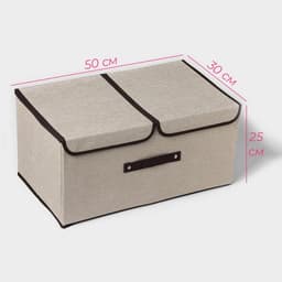 Короб стеллажный для хранения с двойной крышкой Доляна «Тэри», 50×30×25 см, бежевый