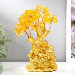 Бонсай декоративный «Денежное дерево, жаба у дерева с янтарём», 108 камней, 17×14×8 см