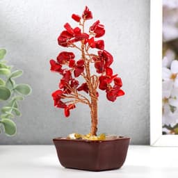 Бонсай декоративный 60 камней «Денежное дерево с рубинами», 13×7×5 см