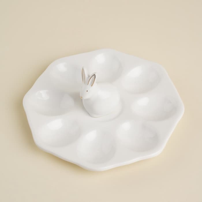 Подставка для яиц SL Home «Пасхальные кролики», 19×9 см, 8 ячеек, доломит, белая