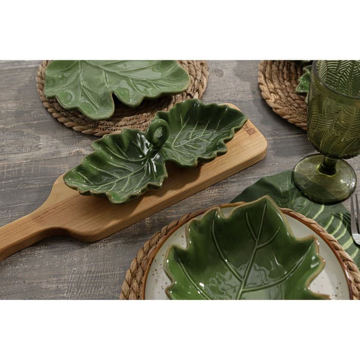 Менажница 2 ячейки Доляна «Лист», 21.8×6.9 см, доломит, зелёная