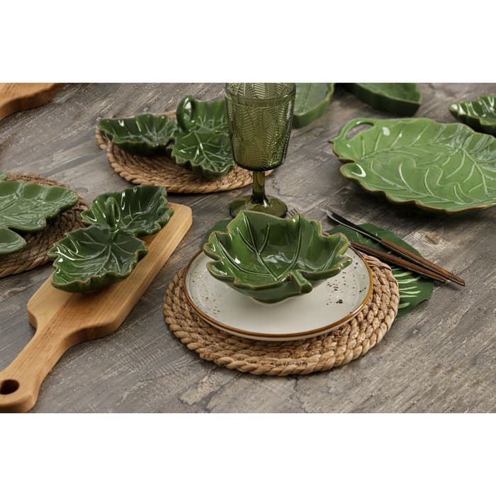 Менажница 2 ячейки Доляна «Лист», 21.8×6.9 см, доломит, зелёная