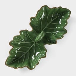 Менажница 2 ячейки Доляна «Лист», 21.8×6.9 см, доломит, зелёная