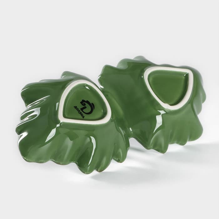 Менажница 2 ячейки Доляна «Лист», 21.8×6.9 см, доломит, зелёная