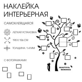 Наклейка интерьерная с фоторамками TAKE IT EASY «Воспоминания», декор на стену, панно, 190×156 см