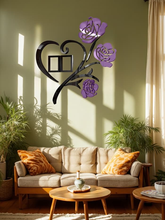 Наклейка интерьерная с фоторамками TAKE IT EASY «Розы», декор настенный, панно 50×50 см, рамка 11×8 см