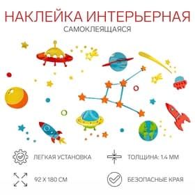 Набор наклеек интерьерных TAKE IT EASY «Космический мир», детские, декор на стену, панно, 92×180 см