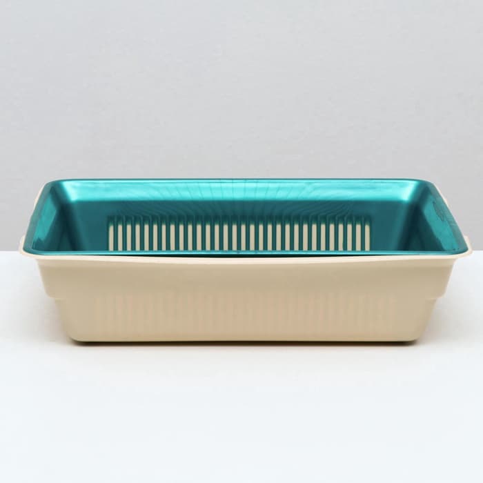 Туалет для кошек, 36×25×9 см, глубокий, с сеткой, пластик, бирюзовый, бежевый