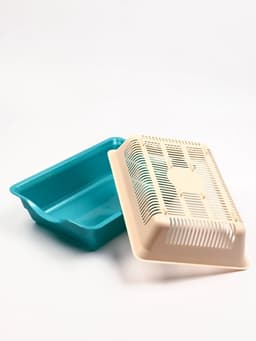 Туалет для кошек, 36×25×9 см, глубокий, с сеткой, пластик, бирюзовый, бежевый